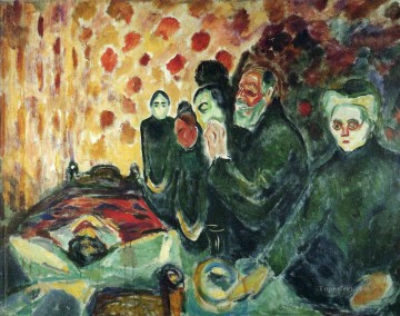 three women at the table by the lamp Painting - by the deathbed fever i 1915 Edvard Munch